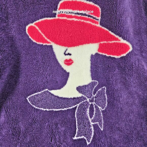 Vintage Black Mountain Outdoor Heavy Fleece Jacket Sz Large Purple Chic Red Hat - Picture 6 of 9